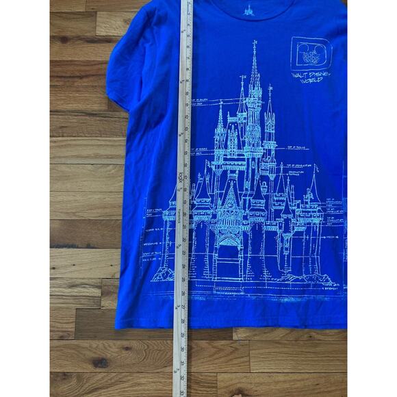 Disney Parks Womens Tshirt Blue White Blueprints of Cinderella Castle Size Large - Picture 6 of 8